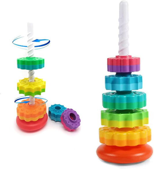 Spinning Stacking Toys, Educational Toddler Toy Stacking Rings Baby Toys, Montessori Toy for Girls and Boys, Spin Gears Christmas Birthday Gift for 1-3 Year Old
