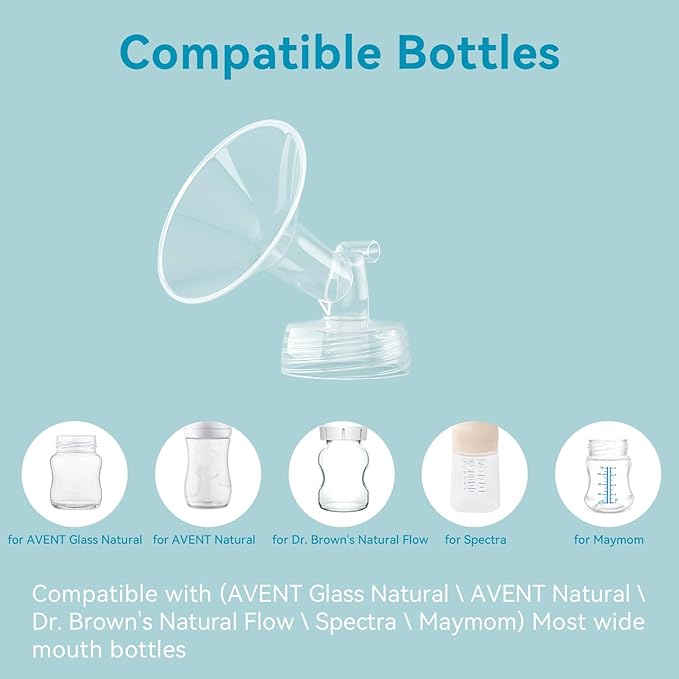 4PCS 15mm Breast Pump Flanges, Compatible with Spectra S1/S2/9Plus/Synergy Gold, Motif Luna, Wide-Mouth Bottle Fit, Breast Pump Accessories