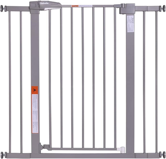 BABELIO 36" Tall Baby Gate, 26-40" Wide Auto Close Pet Gate, PressGuard C5 Pressure Mounted Metal Dog Gate, Easy-Install No Drilling, No Tools Needed, with Wall Protectors and Extension Kits, Gray