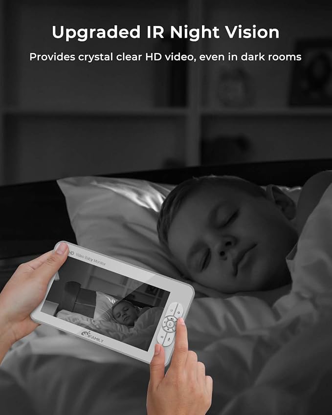 iFamily 7" Large Split Baby Monitor with 2 HD Cameras and Audio, 1080P HD Video Baby Monitor No WiFi,Hack Proof