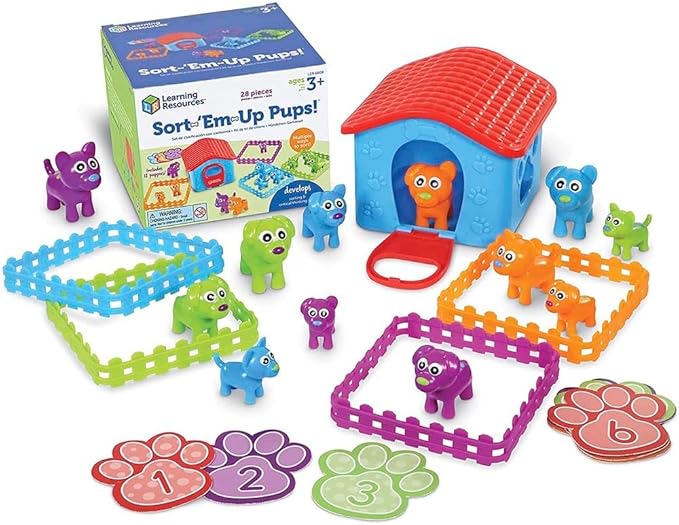 Learning Resources Sort-'Em-Up Pups - 28 Pieces, Ages 3+, Color Sorting and Matching for Toddlers, Fine Motor Skills, Gifts for Boys and Girls