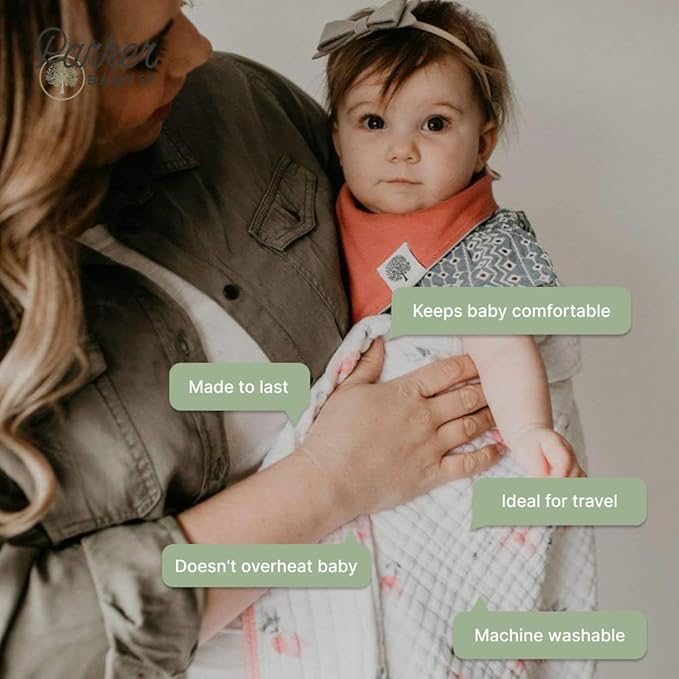 Parker Baby Muslin Blanket | 100% Soft Cotton Toddler Quilt & Baby Muslin Swaddle | Gender Neutral Design 47" x 47" Blanket