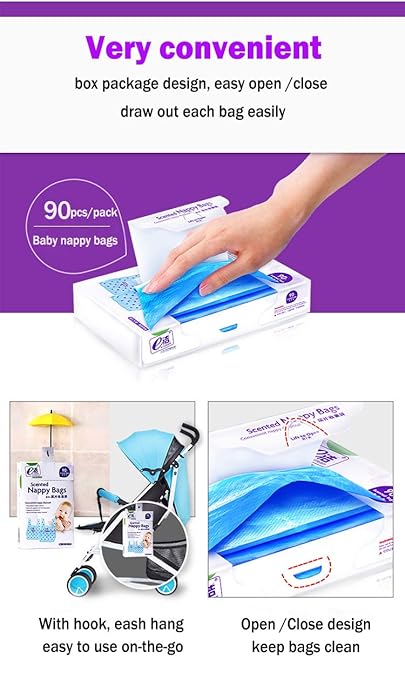 Diaper Disposal Bags for Baby,On The Go,Fresh Light Baby Powder Faint Scented,Easy Tie Handles, Diaper Bags Disposable for Diaper Sacks Poop Pet Trash Bags Or Dirty Costumes, 270 Bags, Blue