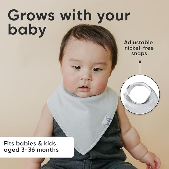 Copper Pearl 4 Pack Soft Cotton Baby Bibs for Drooling and Teething, Absorbent Drool Bibs for Baby Girl and Boy, Adjustable to Fit Newborns to Toddlers (Gray Basics)