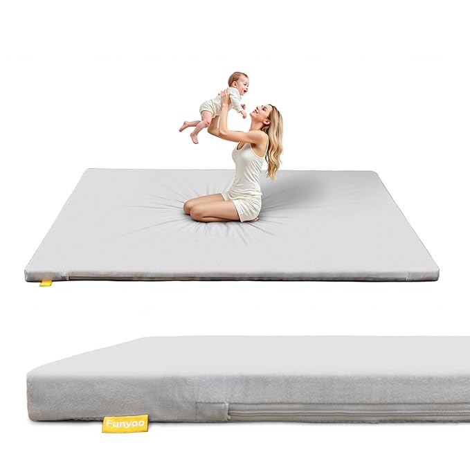 71" ×59" Padded Baby Play Mat for Floor, 1.2" Thick Memory Foam Mat with Machine Washable Cover, Soft Tummy Time Crawling Playmat with Non-Slip Bottom, Fits 71" x59" Playpens