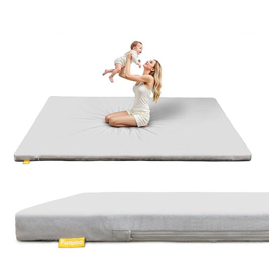 71" ×59" Padded Baby Play Mat for Floor, 1.2" Thick Memory Foam Mat with Machine Washable Cover, Soft Tummy Time Crawling Playmat with Non-Slip Bottom, Fits 71" x59" Playpens