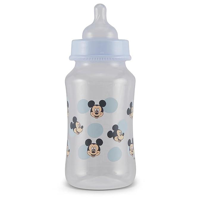 Disney Mickey Mouse Baby Bottles 11 oz for Boys or Girls | 2 Pack of Infant Hourglass Shaped Bottles with Cover for Newborns and All Babies | BPA-Free Plastic Baby Bottle for Baby Shower