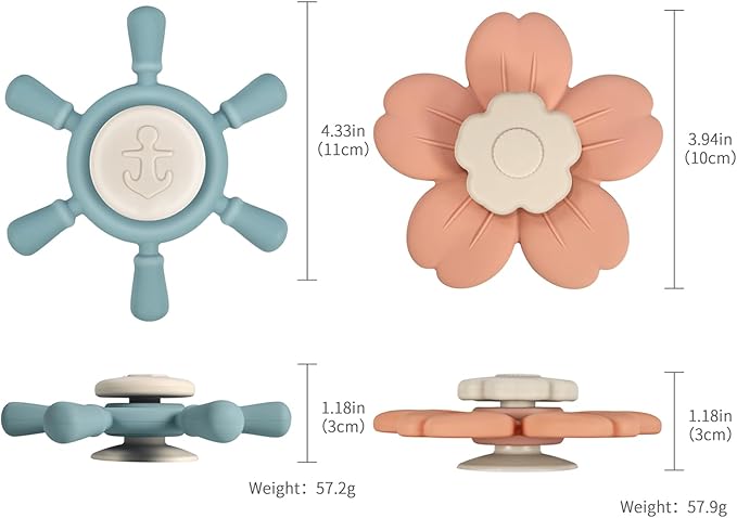 Suction Cup Spinner Toys | Baby Bath Toys for Kids Ages 1-3 | Suction Toys, Baby Toys, Sensory Toys for Car Travel, Table, Highchair, Window, Bathtub (Power Rose+Dusty Lilac)