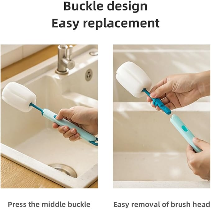 Bottle Brush Long Handle Cup Cleaner Brush Sponge Bottle Scrubber Detachable Handle Portable Sponge Cleaning Brush for Cups Wine Glasses Water Bottles Baby Bottles and Vacuum Flasks (Grey)