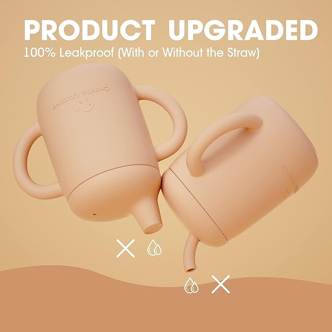 Cuddle Campus Sippy Cups 7OZ, [4 in 1] Baby Cups, Shatterproof Silicone Straw Cup,Open Cup for 6M, 6M+,6-12 Months,1/1+ Year Old Baby,Toddler