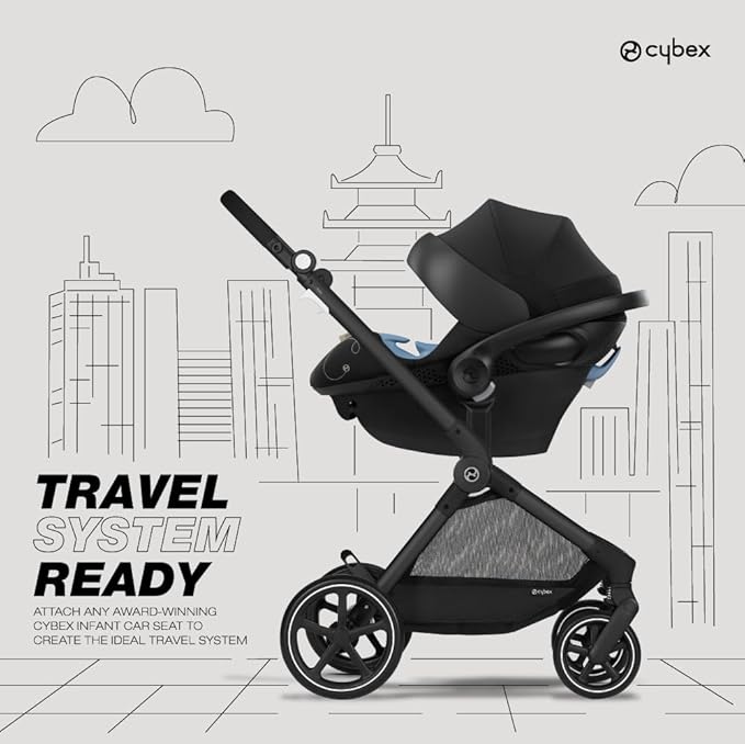 Cybex EOS 5-in-1 Travel System Stroller + Lightweight Aton G Infant Car Seat, Moon Black