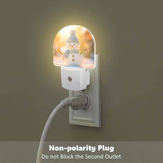 Cute Winter Snowman Night Light, Christmas Snowman in The Sun Dusk to Dawn Night Light Plug in,0.5w Energy Saving Sleep Friendly Nightlights for Kids Boys Girls Home Decor