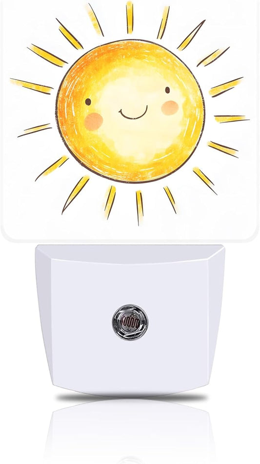 Night Light Watercolor Big Sun Night Lights Plug into Wall Smart Dusk to Dawn Sensor 0.5W Energy Efficient Led Lamp for Men Women Bedroom Bathroom Hallway Stairway Decor