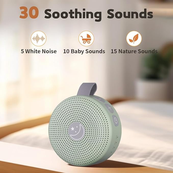 Mini Sound Machine Portable Baby White Noise Machine Brown Noise Machine 30 Soothing Sounds for Kids Adults Auto-Off Timer 32 Volume Levels Battery Sleep Machine for Home Office Privacy (Green)
