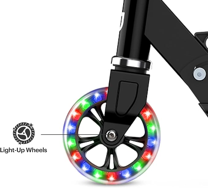 Jetson Jupiter Kids 2-Wheel Light-Up Kick Scooter, LED Lights on Handlebar, Stem, Wheels & Deck, Adjustable Handlebar, Rear Brake, Easy-Folding Mechanism, Ages 5+