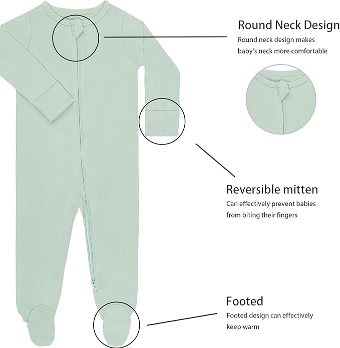 GUISBY Long Sleeve Baby Footed Pajamas with Mittens Cotton Sleepers with Zipper 3-Pack