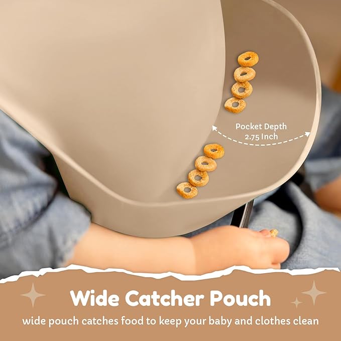 Silicone Bib 2-Pack: Safe, Non-Toxic, Food-Grade. Waterproof, Adjustable Neck Band, Easy-Clean Pouch Catcher.