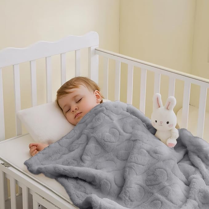 Soft Cozy Fleece Baby Blanket Heart Checkered Pattern Fluffy Plush Receiving Blanket for Newborn Infant Toddler, Warm Crib Stroller Blanket for Boys Girls 30"x40",4 Piece