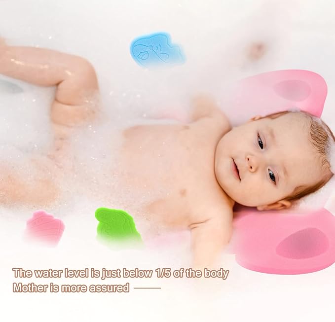 Soft Infant Bath Sponge Elephant Baby Bath Mat Newborn Comfy Foam Skid-Proof Cushion (Pink 1Set)