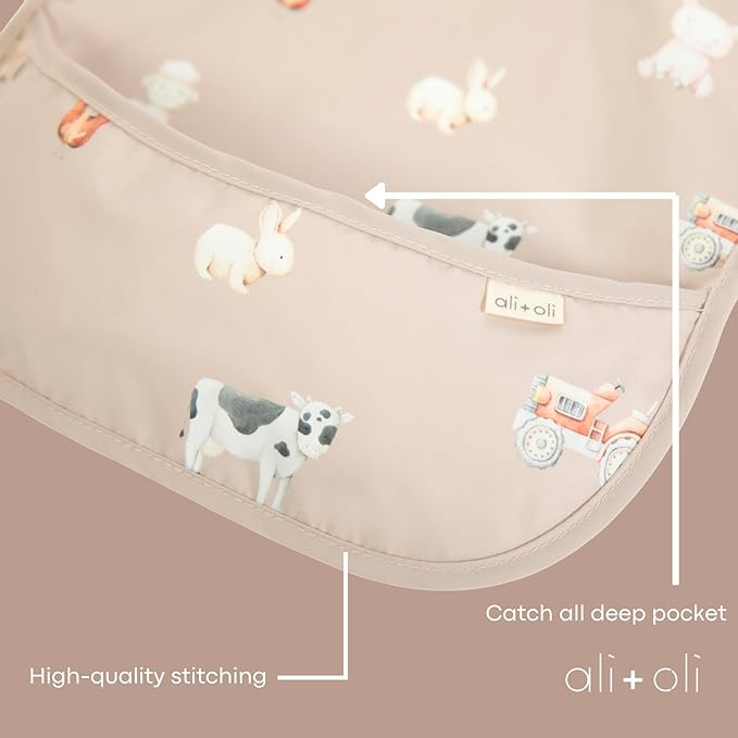Ali+Oli Smock Bibs for Babies, BPA-Free Oeko-Tex Certified, Waterproof Baby Smock, Machine Washable, Toddlers Ages 6m+