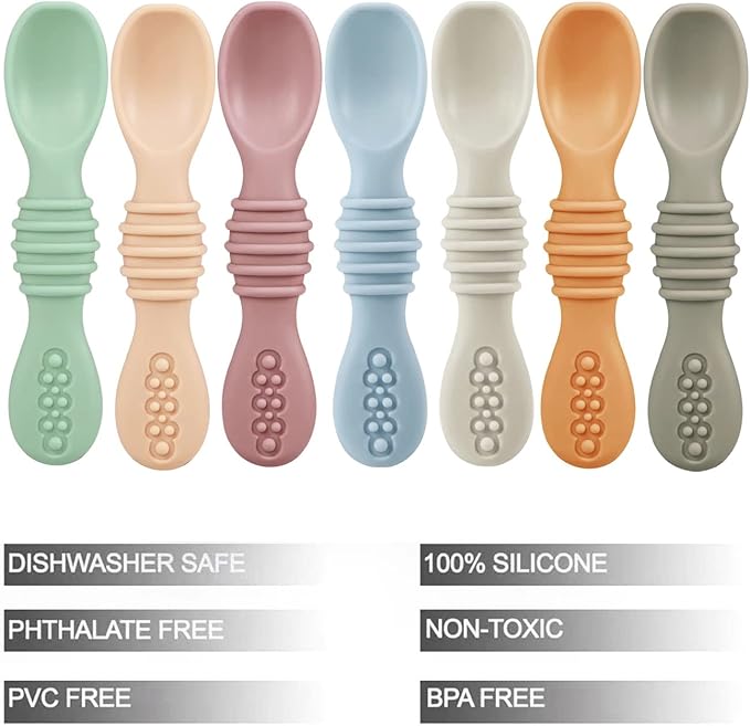 PandaEar 7 Pack Baby Led Weaning Spoons| Silicone Baby Spoons Self Feeding Utensils, Toddler Infant Feeding Spoon First Stage
