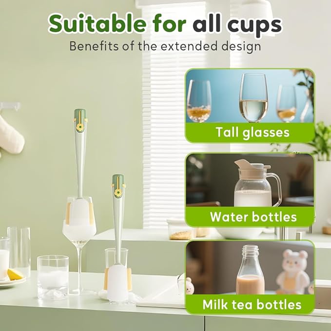 5 in 1 Bottle Cleaning Brush, Multifunctional Water Bottles Cleaner Brushs Portable Bottle and Lid Cleaning Brush Tool, Straw Cleaner Brushs for Baby Bottles Tumblers Glass Cups (1, Green)