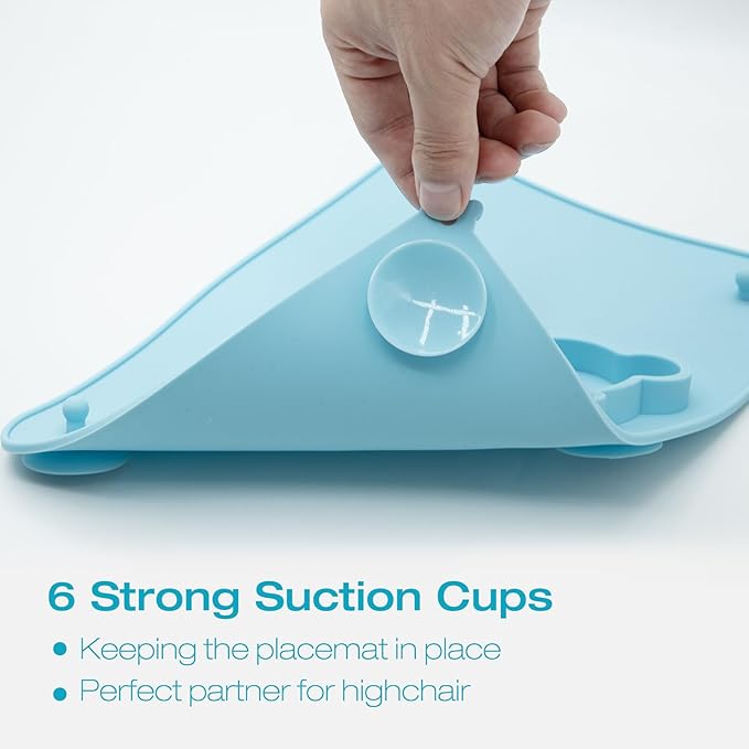 2 Pack Baby Silicone Mat with Suction Base and 4 Stretchable Straps, 6 Strong Suction Cups, Baby Placemats, Activity Mat for Infants to Toddlers, Keeps Babies Essentials Off The Floor Green Blue