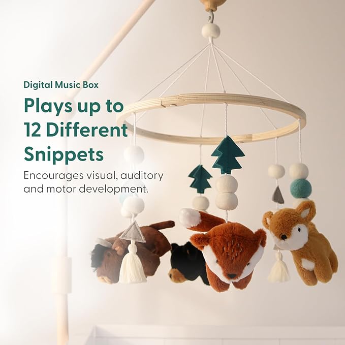 The Peanutshell Crib Mobile for Boys or Girls - Wooden Musical Baby Crib Mobile with 12 Lullabies, Western Woods Baby Western Woods Nursery Decor