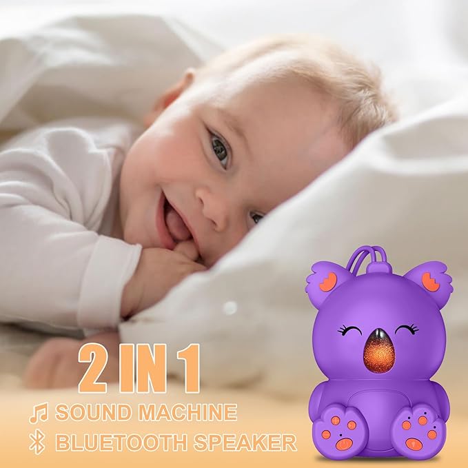 White Noise Machine with Bluetooth Speaker | Portable Baby Sound Machine Non-Looping Music Aid with Timer for Sleep, Nursery, Travel, Home & Car