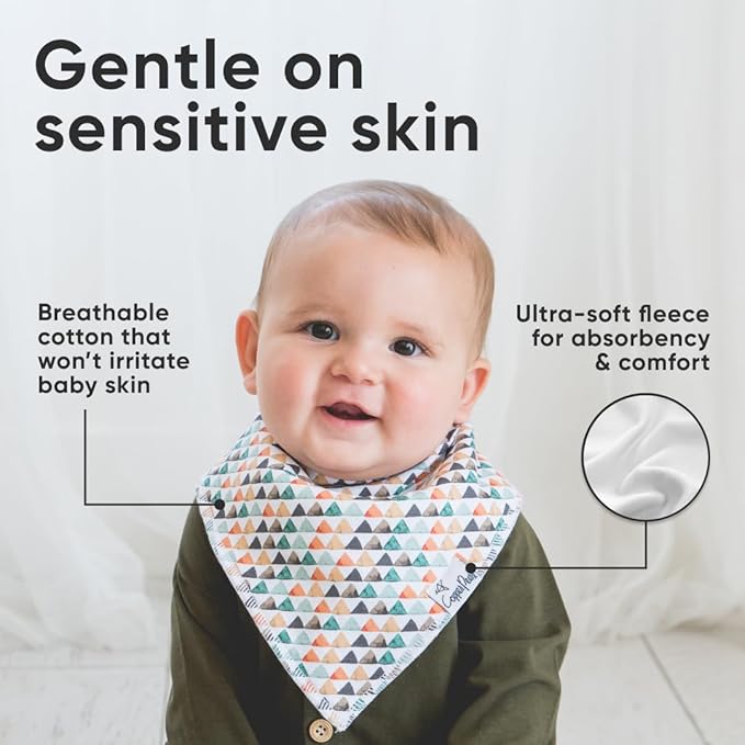 Copper Pearl 4 Pack Soft Cotton Baby Bibs for Drooling and Teething, Absorbent Drool Bibs for Baby Girl and Boy, Adjustable to Fit Newborns to Toddlers, Tons of Styles (Bison)