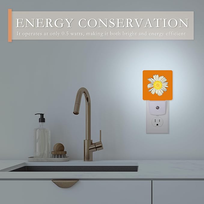 Daisy Night Lights Plug into Wall,Chamomile Night Light with Dusk to Dawn Sensor Night Light for Kid Girls Boys Women Men Room Decor,Hallway,Kitchen,Bathroom,Nursery,Stairs