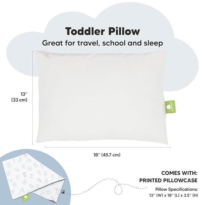 Toddler Pillow with Pillowcase - 13x18 My Little Dreamy Kids Travel Bed Pillows for Sleeping, Organic Cotton Small Pillowcase, Soft & Breathable, Machine Washable, Toddlers 2-5 Years Old (ABC Land)
