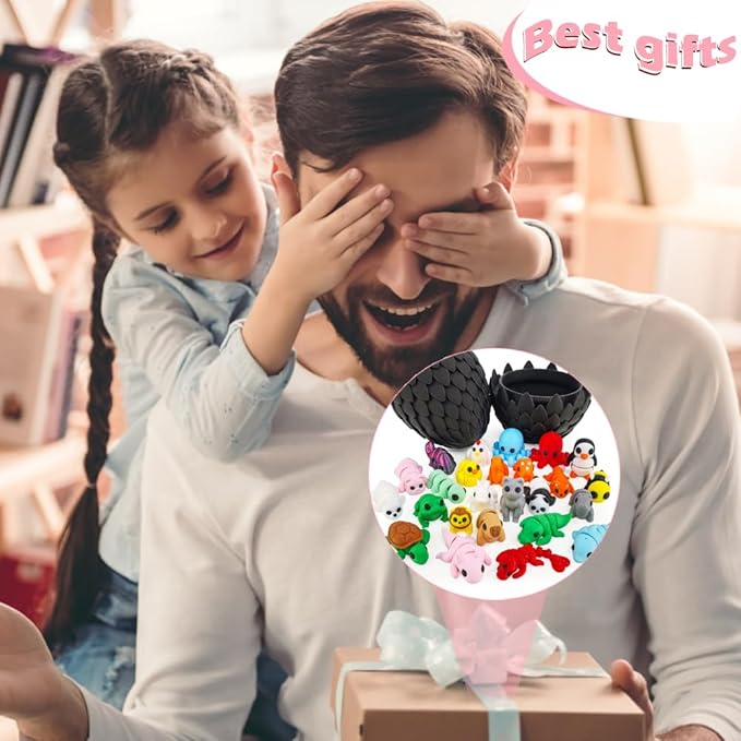 Mini 3D Printed Animal Figurines Set,Articulated, Flexible, and Exquisitely Cute (Animal C)