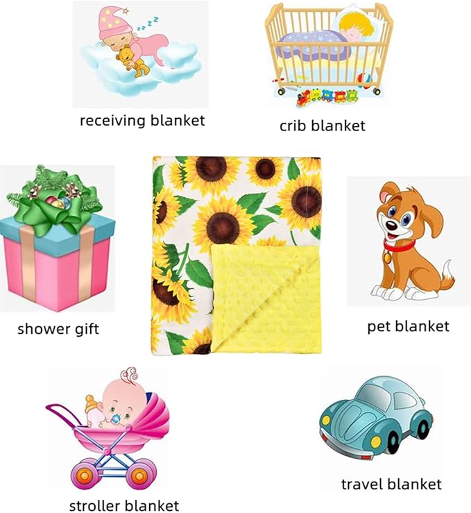 Baby Blanket, Soft Minky Warm Blanket for Boy or Girl, Receiving Blanket with Double Layer Dotted Backing for Newborns Nursery Stroller Toddlers Crib Bedding (30 x 40 Inch) Sunflower