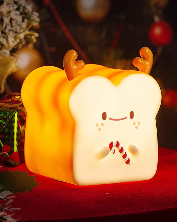 Cute Christmas Gifts for Women, Girl, Deer Toast Lamp Bread Night Light, Battery Powered USB Rechargeable, Touch Senser, 1 Hour Timer, Portable Silicone Kids Nightlight for Nursery