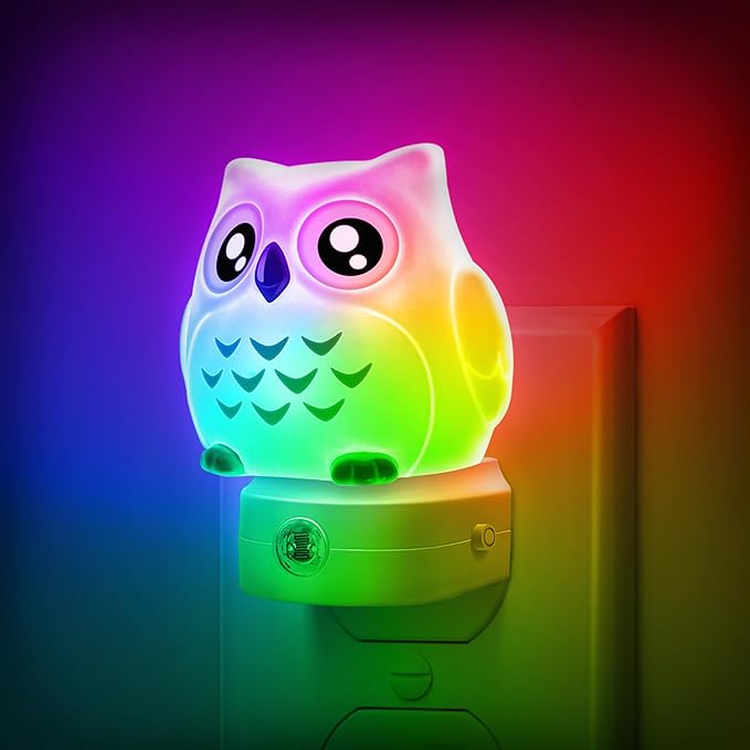 DORESshop Owl Night Lights Plug Into Wall, Cute Night Light for Kids, 8-Color LED Night Light with Dusk to Dawn Sensor, Decorative Nightlight for Kid Room, Bathroom, Bedroom, Children Gift, 1 Pack