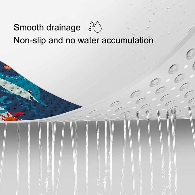 LNOND Bath Mat for Tub for Kids, Ocean Sharks Bathtub Mat, Kids Bath Mats for Bathroom Non Slip with Drain Holes and Suction Cups,Machine Washable (40 X 16 Inch)