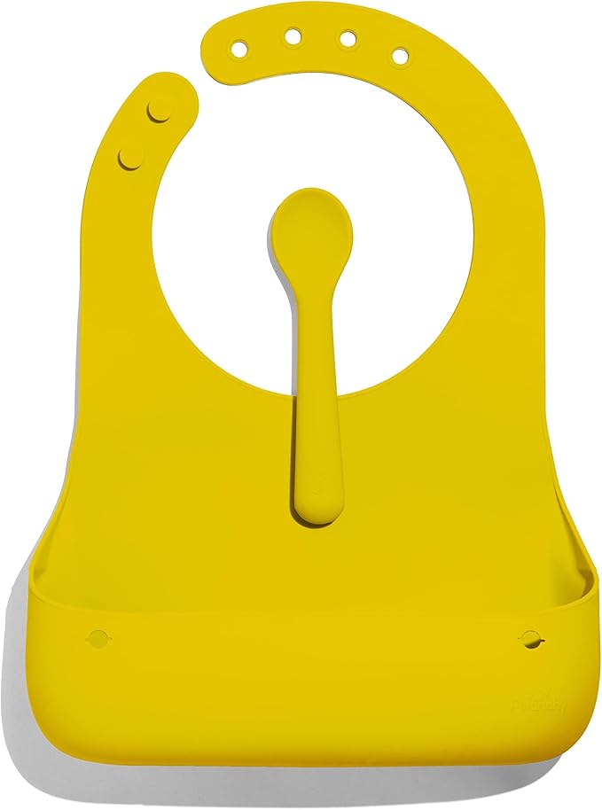Avanchy Silicone Baby Bibs, Waterproof, Adjustable, BPA Free, Soft Unisex Set for Toddlers with Matching Spoon