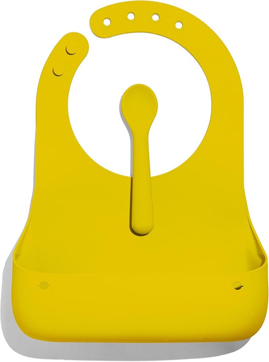 Avanchy Silicone Baby Bibs, Waterproof, Adjustable, BPA Free, Soft Unisex Set for Toddlers with Matching Spoon