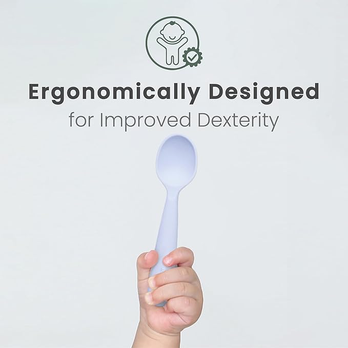 Miniware Silicone Baby Spoon for Training - BPA Free Baby Utensils - Baby Spoons Self Feeding 6 Months | 100% Food Grade Silicone - Modern & Dishwasher Safe Toddler Spoons (Grey and Lavender)