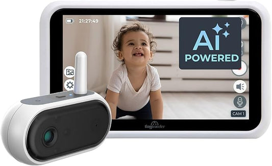 Tiny Traveler Ai Smart Wireless Baby Car Monitor (TT006W) - AI-Powered Safety Alerts: Cry/Laugh/Stand Detection, Virtual Fence, Long Range 1000ft Night Vision Lullabies Night Light - White