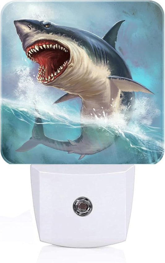 Great White Shark Night Light,Plug Into Wall for Boys Girls Bedroom Decorative Square Night Light Lamp 0.5w Sleep Friendly