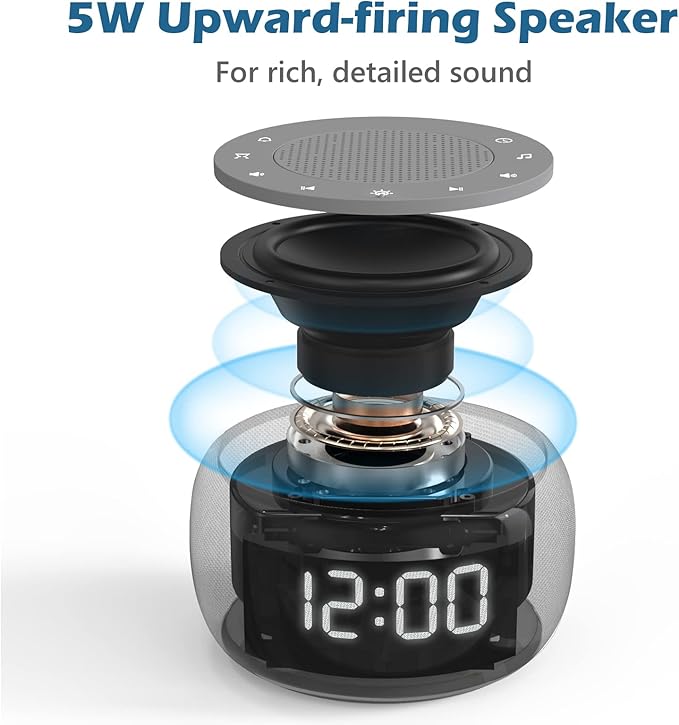 Buffbee Sound Machine & Alarm Clock 2-in-1, 18 Soothing Sound, 7 Night Light, Sleep Timer, Precise 30-Level Volume Control White Noise Machine