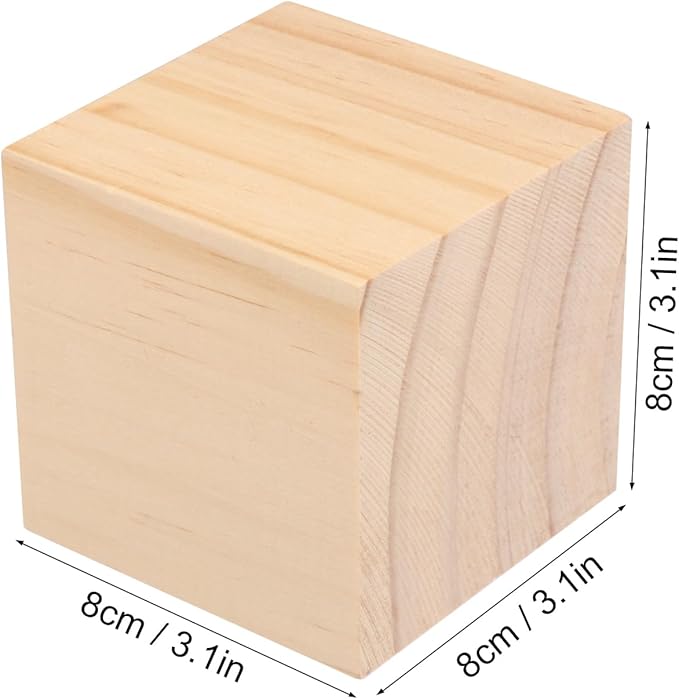 6 Packs Wooden Blocks for Crafts, 3.15 Inch Pine Wood Cubes, 8 x 8 x 8 cm Wooden Cubes for Paint, Stamp, Decorate, DIY Projects and Personalized Gifts,GNIEMCKIN.