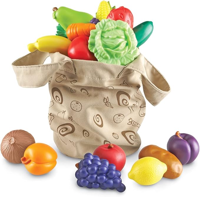 Learning Resources Fresh Picked Fruit And Veggie Tote, 17 Piece, Age 18 months+, Multicolor,8 L x 9 W in