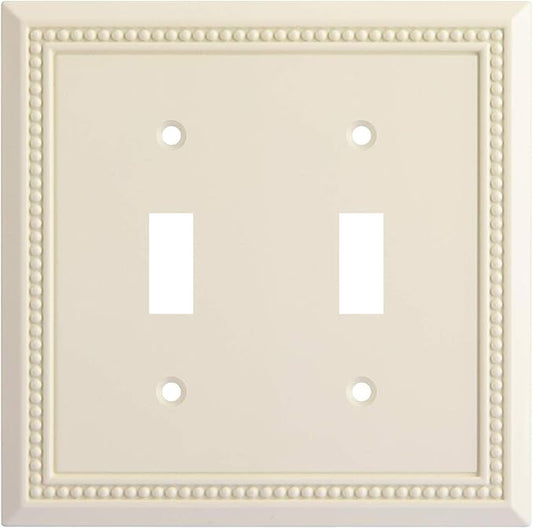 Henne Bery Sunken Pearls Heavy Duty Decorative Wall Plate Switch Plate Outlet Cover, Durable Solid Zinc Alloy (Double Toggle, Light Almond)