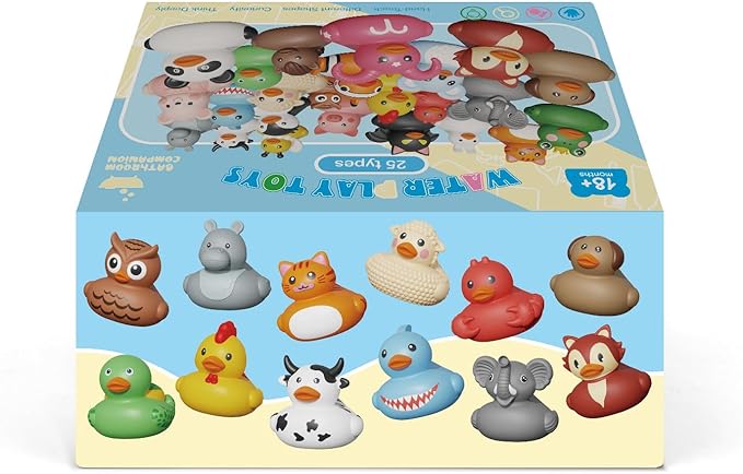 25PCS Rubber Ducks,Toddler Bath Toys,No Hole Bathtub Toys,Baby Pool Toys for 18 Months and Older