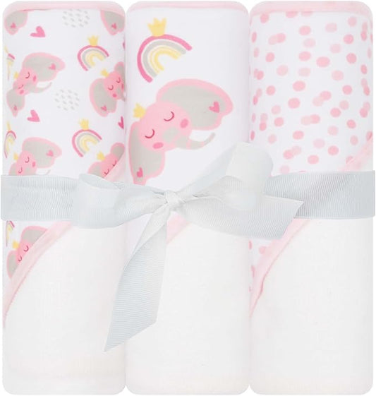 Hooded Baby Towels 3-Pack – Soft Baby Bath Towels with Hood for Newborns & Toddlers, Baby Hooded Towel Set, 30" x 26" (Sweet Elephant)