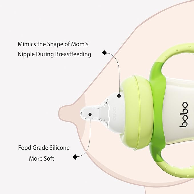 YOHKOH Natural PPSU Baby Bottle with Natural Response Nipple, Newborn Anti-Colic Baby Bottles with Handle, Wide Neck Mushroom Cap Baby Bottle (8.8oz (Pack of 2), Green)