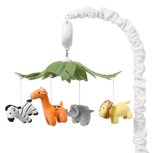 The Peanutshell Crib Mobile for Boys or Girls - White Musical Baby Crib Mobile with 12 Lullabies, Jungle Animal, Baby Safari Animals Nursery Decor
